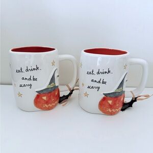 Rae Dunn Halloween Pumpkin Mugs - White and Orange